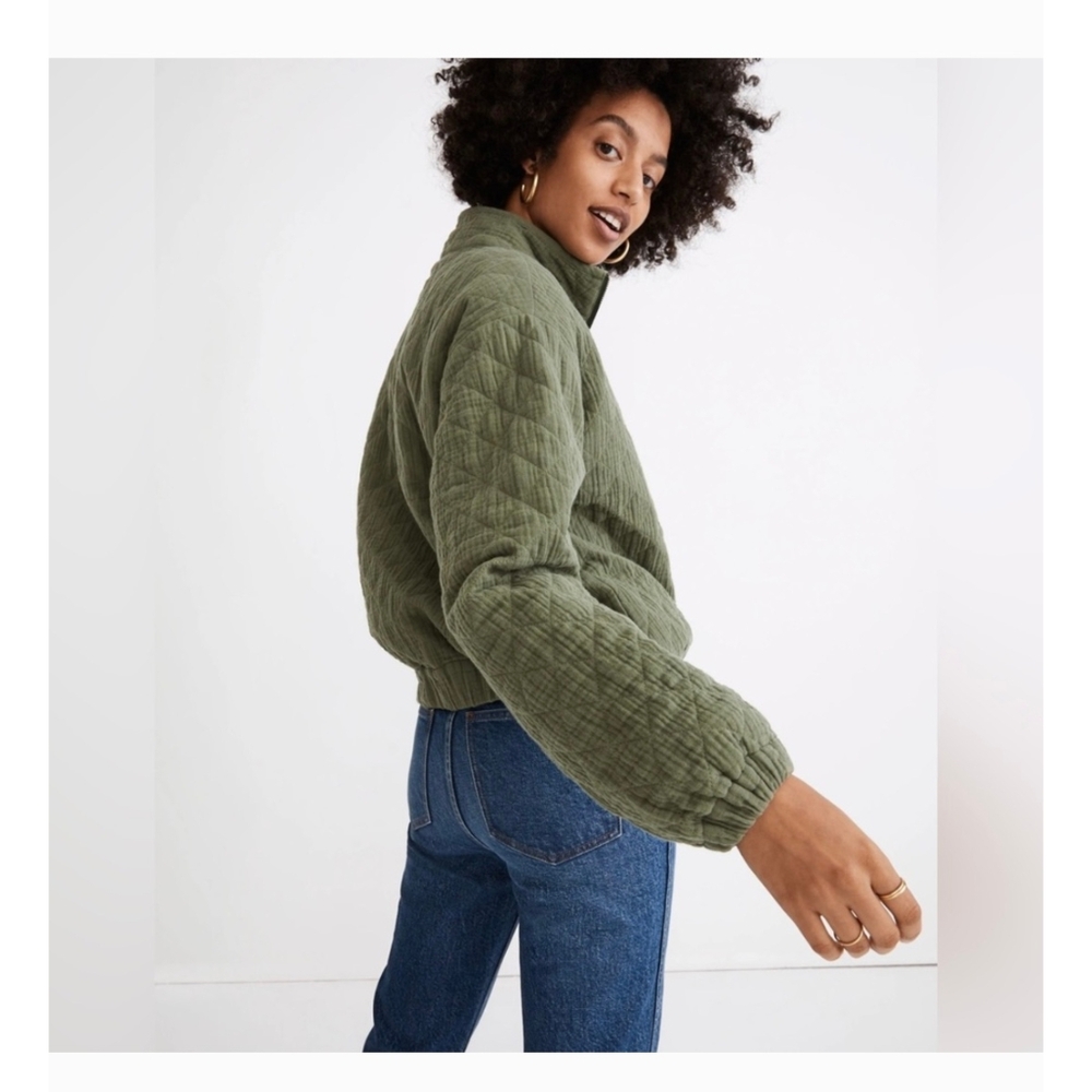 Madewell Olive Green Quilted Half-zip Top - Picture 5 of 14